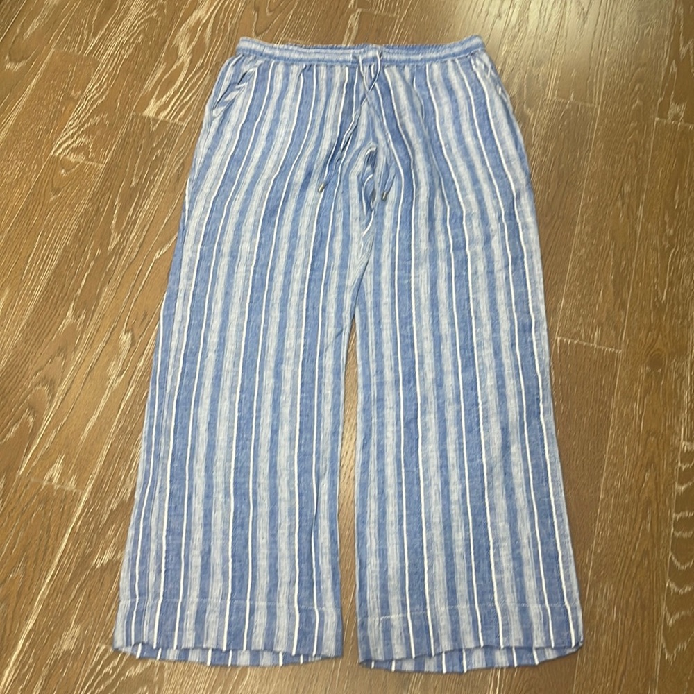 Tommy Bahama Light Blue & White Vertical Stripe Wide Leg Pants